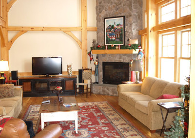 Timber Frame - great room - fire place