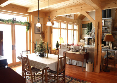 Timber dining room with pendant lights