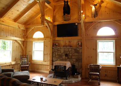 Timber game room with fireplace